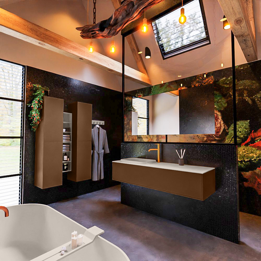 MONDIAZ ERIN 150cm mueble de baño color Rust 1 cajón. Lavabo RIDGE Izquierda 1 orificio color Linen. 2 MONDIAZ ERIN 150cm mueble de baño color Rust 1 cajón. Lavabo RIDGE Izquierda 1 orificio color Linen. - Imagen 2