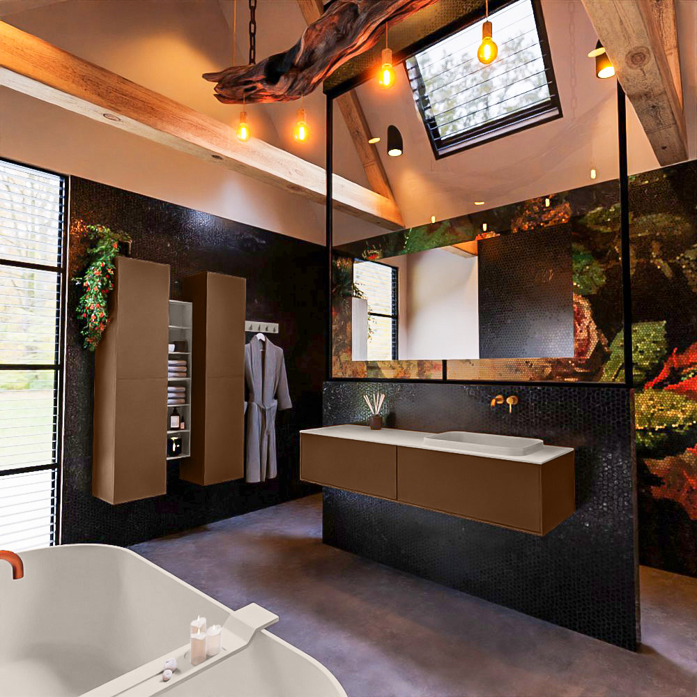 MONDIAZ ERIN 150cm mueble de baño color Rust 2 cajones. Lavabo RIDGE Derecho sin orificio color Linen. 2 MONDIAZ ERIN 150cm mueble de baño color Rust 2 cajones. Lavabo RIDGE Derecho sin orificio color Linen. - Imagen 2