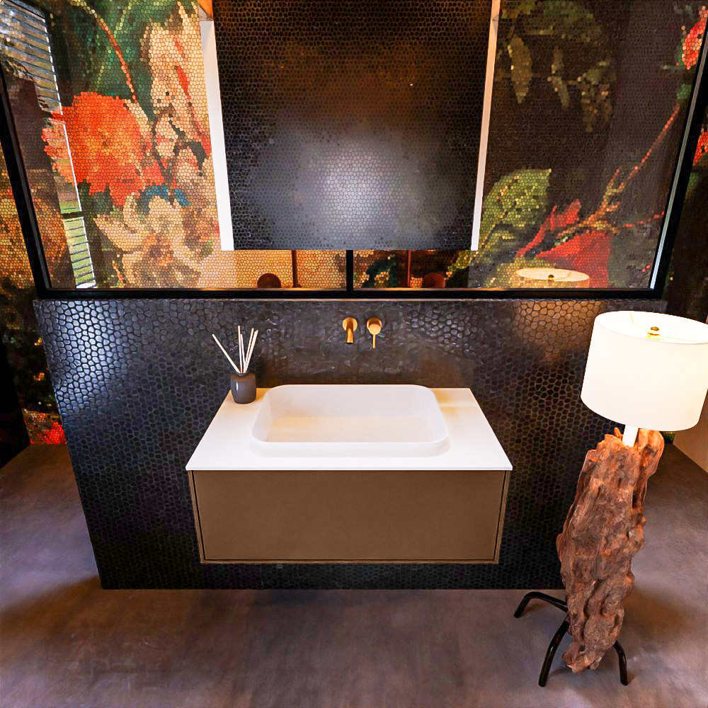MONDIAZ ERIN 80cm mueble de baño color Rust 1 cajón. Lavabo RIDGE Centro sin orificio color Talc. 3 MONDIAZ ERIN 80cm mueble de baño color Rust 1 cajón. Lavabo RIDGE Centro sin orificio color Talc. - Imagen 3