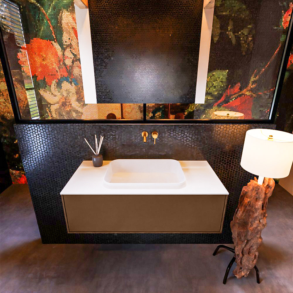 MONDIAZ ERIN 100cm mueble de baño color Rust 1 cajón. Lavabo RIDGE Centro sin orificio color Talc. 3 MONDIAZ ERIN 100cm mueble de baño color Rust 1 cajón. Lavabo RIDGE Centro sin orificio color Talc. - Imagen 3
