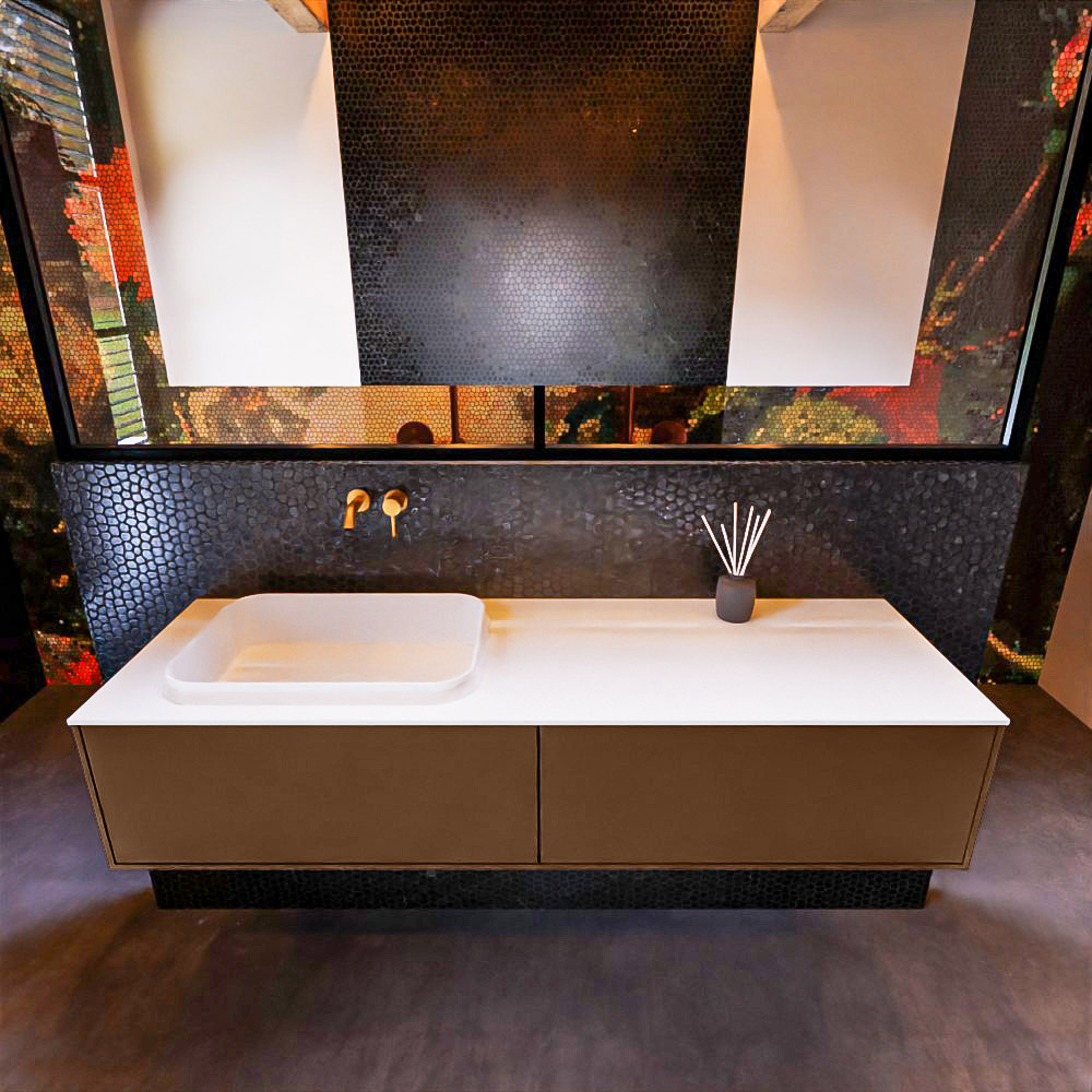 MONDIAZ ERIN 150cm mueble de baño color Rust 2 cajones. Lavabo RIDGE Izquierda sin orificio color Talc. 3 MONDIAZ ERIN 150cm mueble de baño color Rust 2 cajones. Lavabo RIDGE Izquierda sin orificio color Talc. - Imagen 3