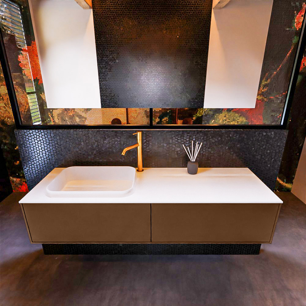MONDIAZ ERIN 150cm mueble de baño color Rust 2 cajones. Lavabo RIDGE Izquierda 1 orificio color Talc. 3 MONDIAZ ERIN 150cm mueble de baño color Rust 2 cajones. Lavabo RIDGE Izquierda 1 orificio color Talc. - Imagen 3