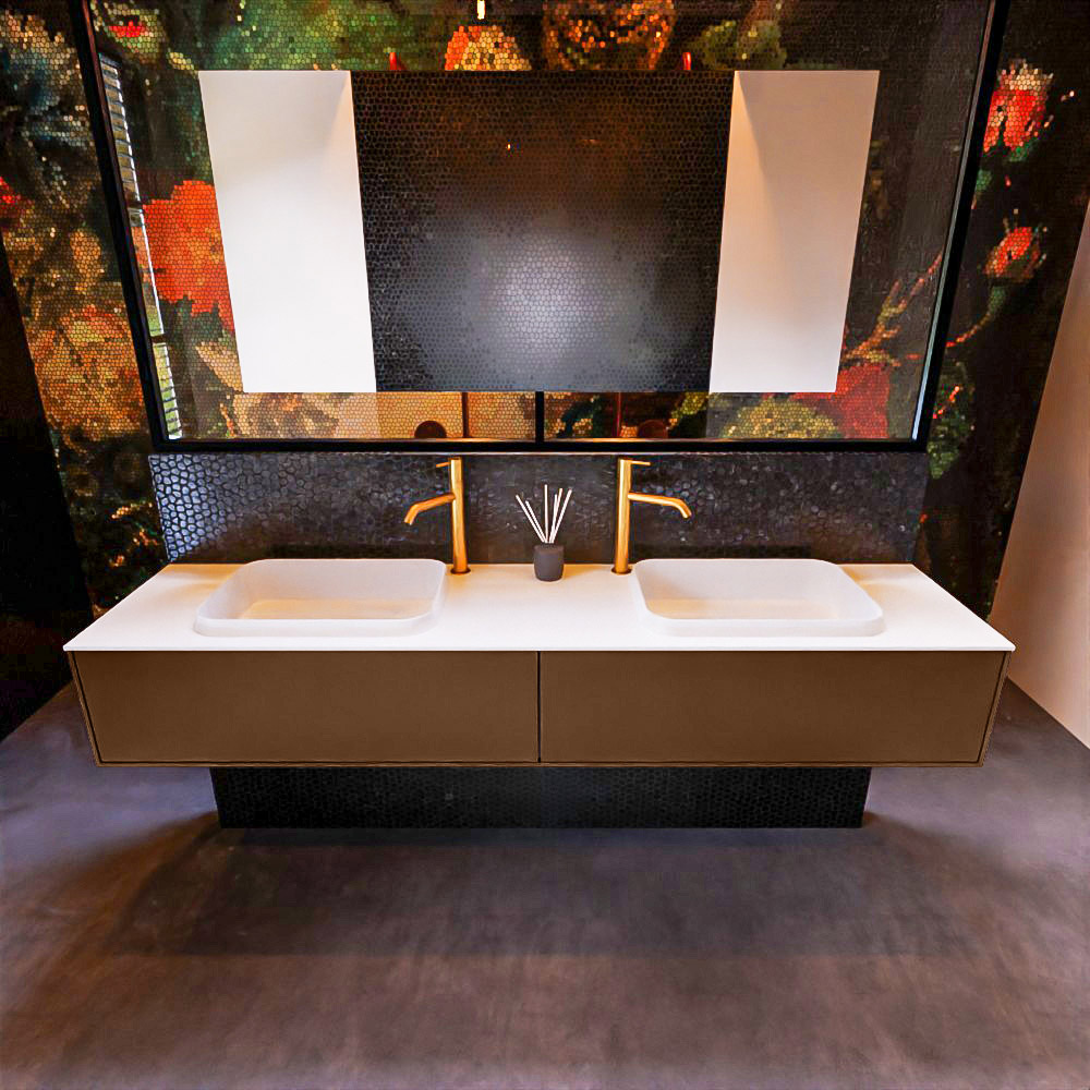 MONDIAZ ERIN 200cm mueble de baño color Rust 2 cajones. Lavabo RIDGE Doble 2 orificios color Talc. 3 MONDIAZ ERIN 200cm mueble de baño color Rust 2 cajones. Lavabo RIDGE Doble 2 orificios color Talc. - Imagen 3