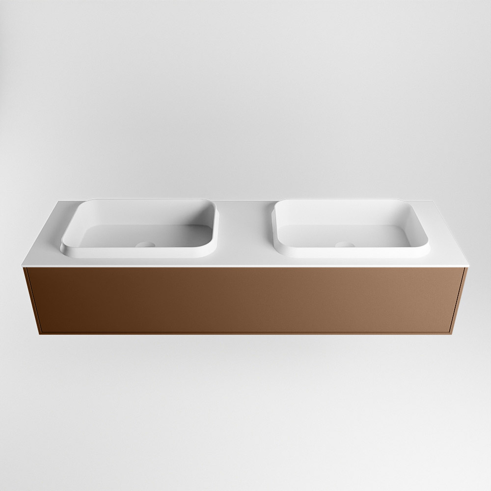 MONDIAZ ERIN 150cm mueble de baño color Rust 1 cajón. Lavabo RIDGE Doble 2 orificios color Talc. 5 MONDIAZ ERIN 150cm mueble de baño color Rust 1 cajón. Lavabo RIDGE Doble 2 orificios color Talc. - Imagen 5