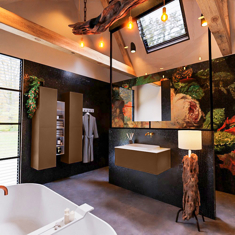 MONDIAZ ERIN 80cm mueble de baño color Rust 1 cajón. Lavabo RIDGE Centro sin orificio color Talc. 2 MONDIAZ ERIN 80cm mueble de baño color Rust 1 cajón. Lavabo RIDGE Centro sin orificio color Talc. - Imagen 2