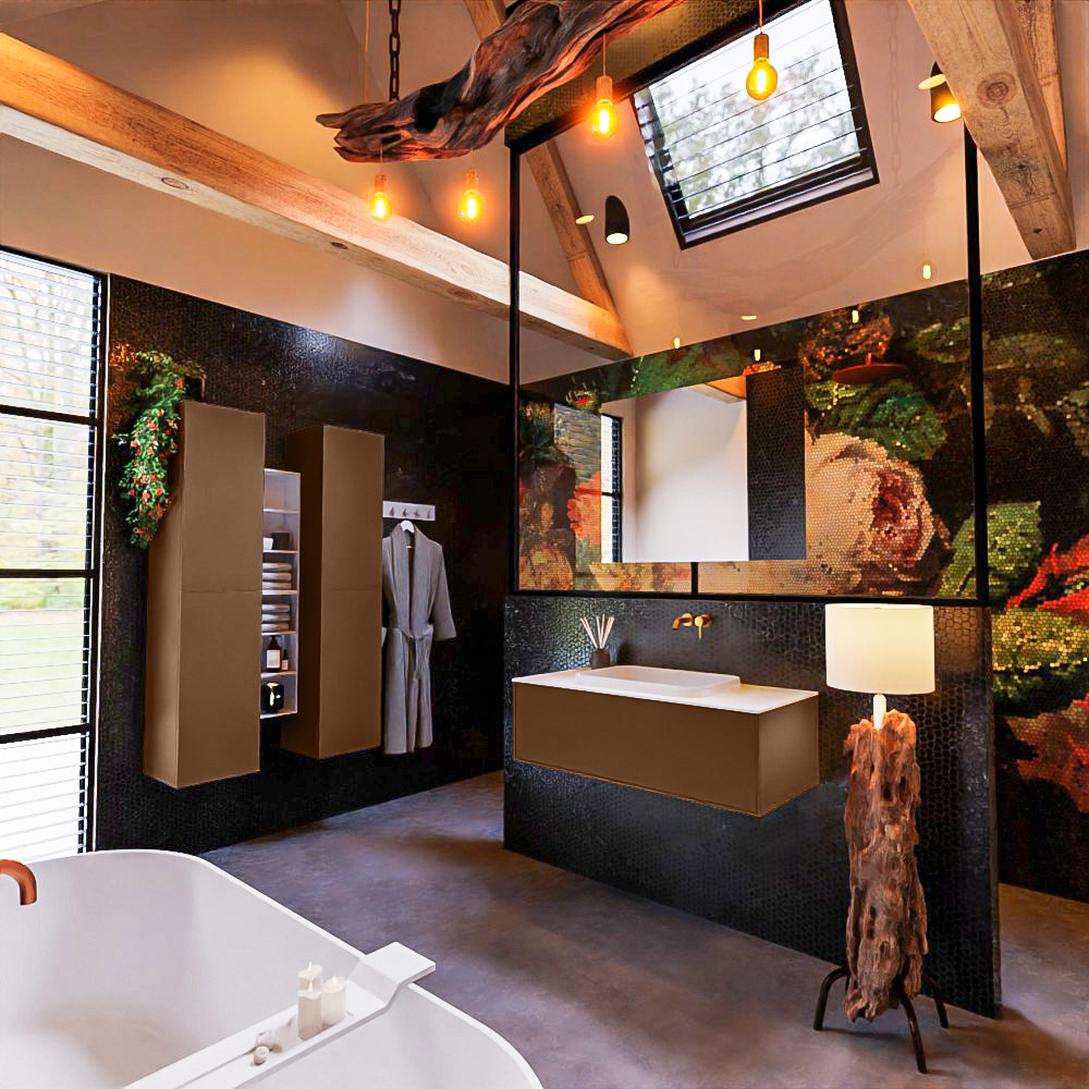 MONDIAZ ERIN 100cm mueble de baño color Rust 1 cajón. Lavabo RIDGE Centro sin orificio color Talc. 2 MONDIAZ ERIN 100cm mueble de baño color Rust 1 cajón. Lavabo RIDGE Centro sin orificio color Talc. - Imagen 2