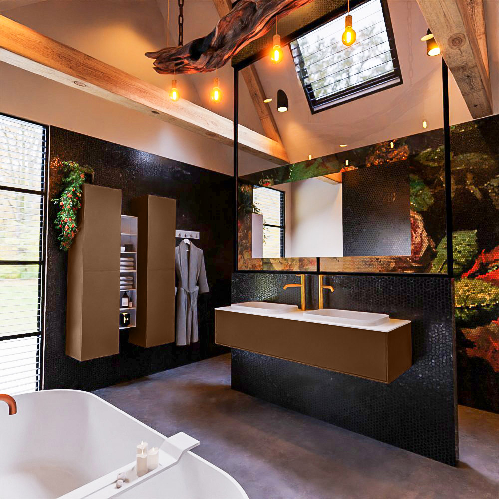 MONDIAZ ERIN 150cm mueble de baño color Rust 1 cajón. Lavabo RIDGE Doble 2 orificios color Talc. 2 MONDIAZ ERIN 150cm mueble de baño color Rust 1 cajón. Lavabo RIDGE Doble 2 orificios color Talc. - Imagen 2