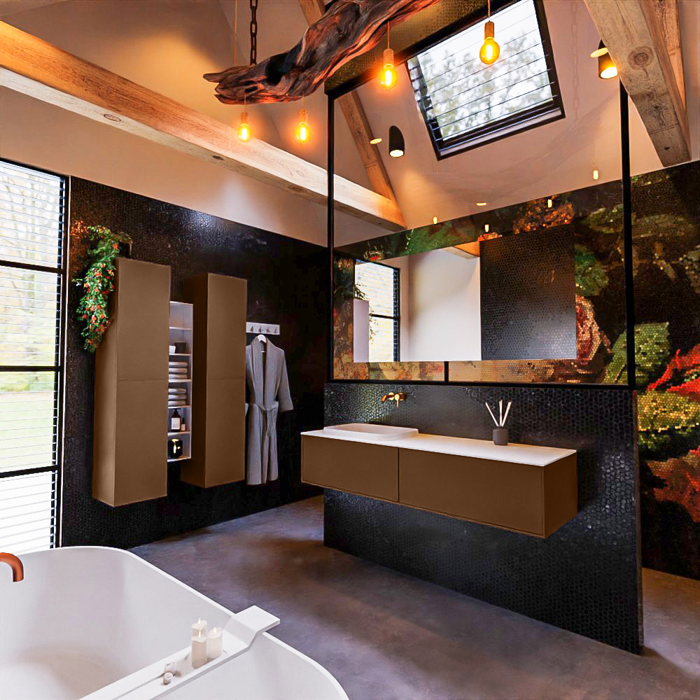 MONDIAZ ERIN 150cm mueble de baño color Rust 2 cajones. Lavabo RIDGE Izquierda sin orificio color Talc. 2 MONDIAZ ERIN 150cm mueble de baño color Rust 2 cajones. Lavabo RIDGE Izquierda sin orificio color Talc. - Imagen 2