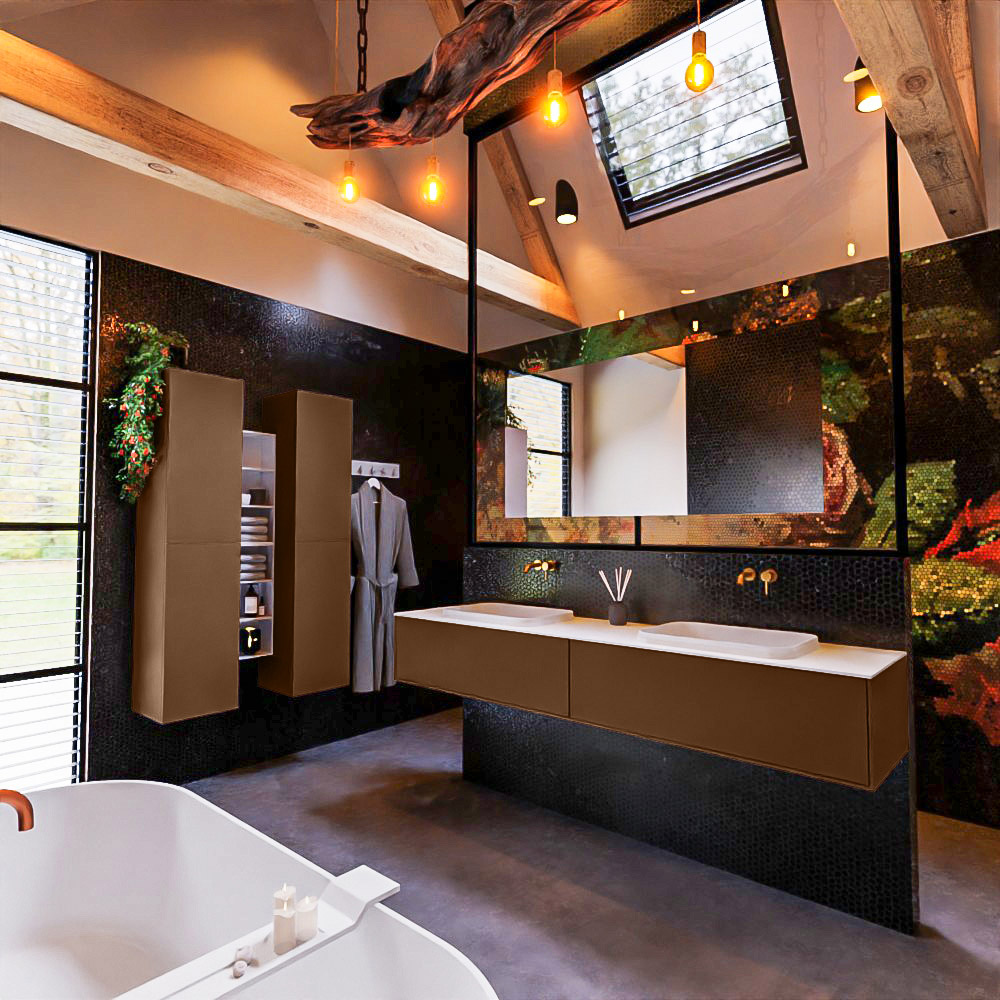 MONDIAZ ERIN 200cm mueble de baño color Rust 2 cajones. Lavabo RIDGE Doble sin orificio color Talc. 2 MONDIAZ ERIN 200cm mueble de baño color Rust 2 cajones. Lavabo RIDGE Doble sin orificio color Talc. - Imagen 2