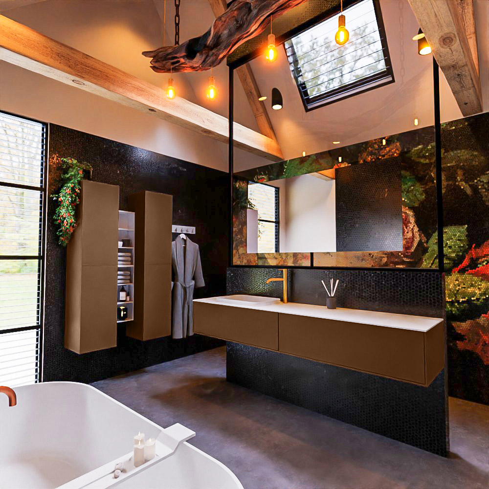 MONDIAZ ERIN 200cm mueble de baño color Rust 2 cajones. Lavabo RIDGE Izquierda 1 orificio color Talc. 2 MONDIAZ ERIN 200cm mueble de baño color Rust 2 cajones. Lavabo RIDGE Izquierda 1 orificio color Talc. - Imagen 2