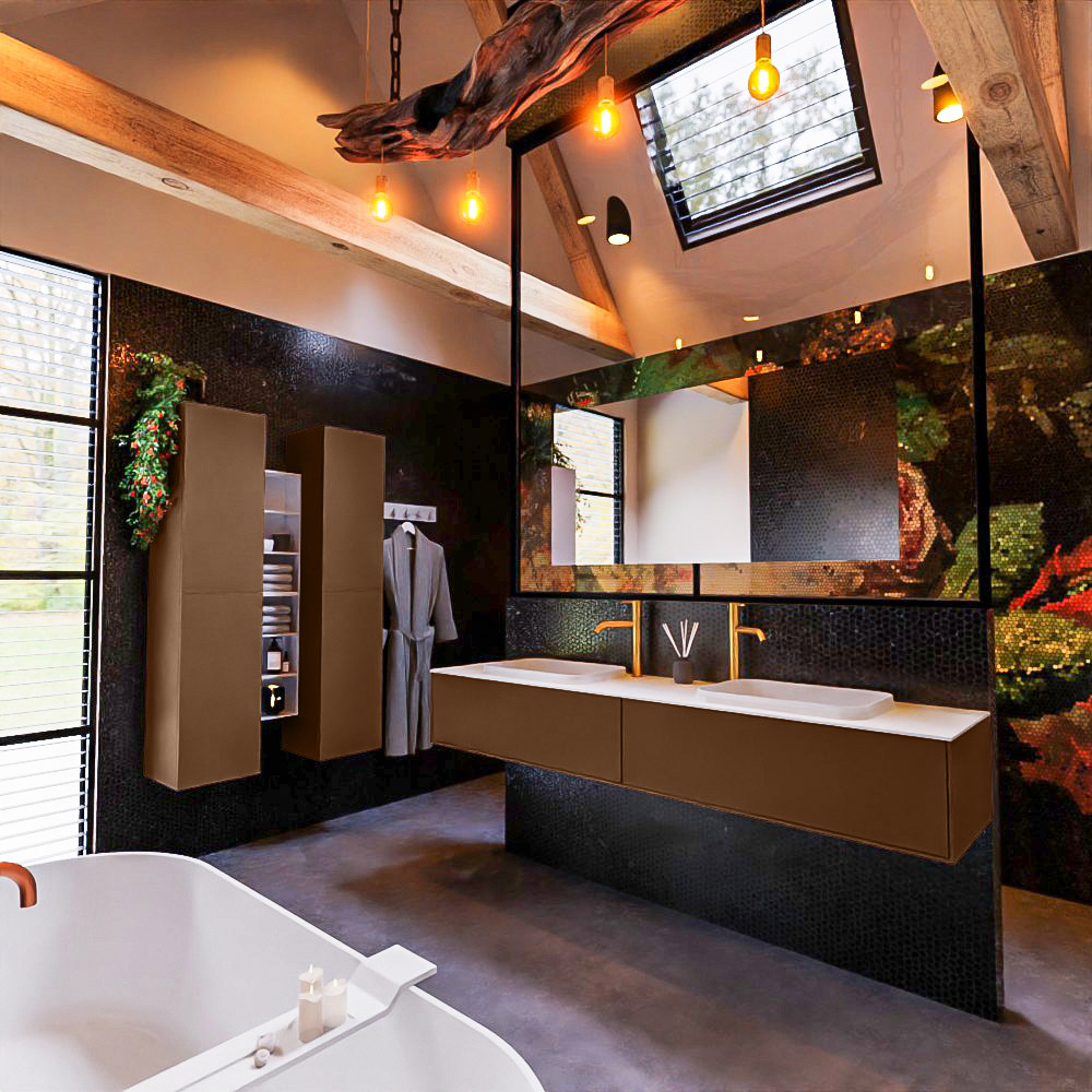 MONDIAZ ERIN 200cm mueble de baño color Rust 2 cajones. Lavabo RIDGE Doble 2 orificios color Talc. 2 MONDIAZ ERIN 200cm mueble de baño color Rust 2 cajones. Lavabo RIDGE Doble 2 orificios color Talc. - Imagen 2