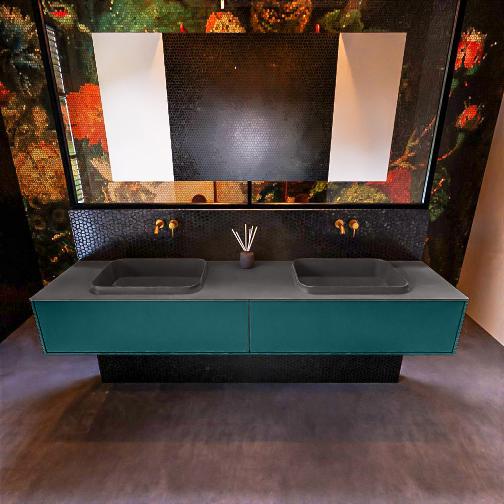 MONDIAZ ERIN 200cm mueble de baño color Smag 2 cajones. Lavabo RIDGE Doble sin orificio color Dark Grey. 3 MONDIAZ ERIN 200cm mueble de baño color Smag 2 cajones. Lavabo RIDGE Doble sin orificio color Dark Grey. - Imagen 3