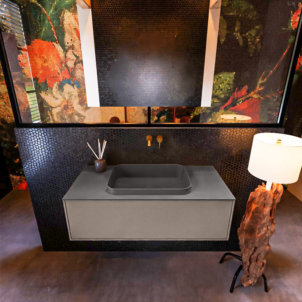 MONDIAZ ERIN 100cm mueble de baño color Smoke 1 cajón. Lavabo RIDGE Centro sin orificio color Dark Grey. 3 MONDIAZ ERIN 100cm mueble de baño color Smoke 1 cajón. Lavabo RIDGE Centro sin orificio color Dark Grey. - Imagen 3