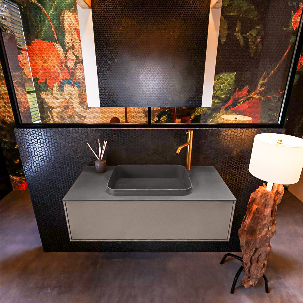 MONDIAZ ERIN 100cm mueble de baño color Smoke 1 cajón. Lavabo RIDGE Centro 1 orificio color Dark Grey. 3 MONDIAZ ERIN 100cm mueble de baño color Smoke 1 cajón. Lavabo RIDGE Centro 1 orificio color Dark Grey. - Imagen 3