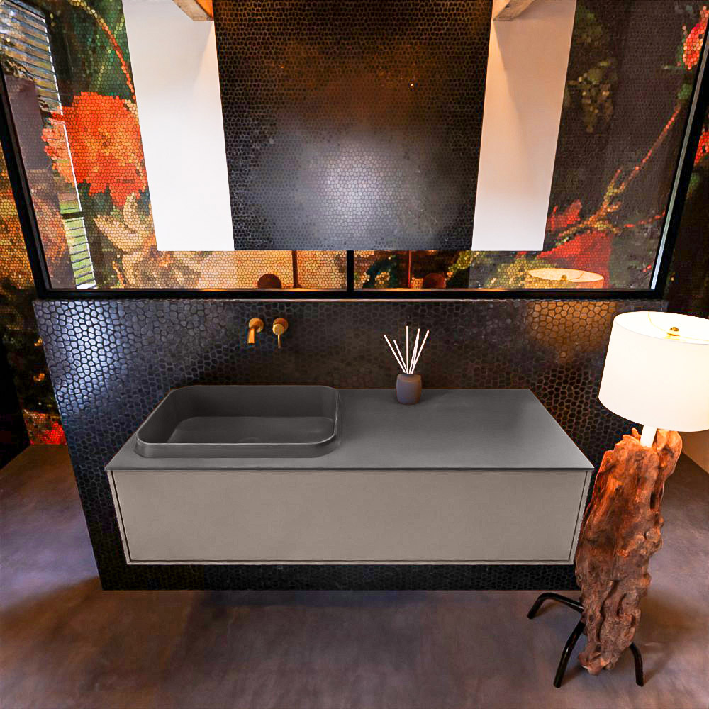 MONDIAZ ERIN 120cm mueble de baño color Smoke 1 cajón. Lavabo RIDGE Izquierda sin orificio color Dark Grey. 3 MONDIAZ ERIN 120cm mueble de baño color Smoke 1 cajón. Lavabo RIDGE Izquierda sin orificio color Dark Grey. - Imagen 3
