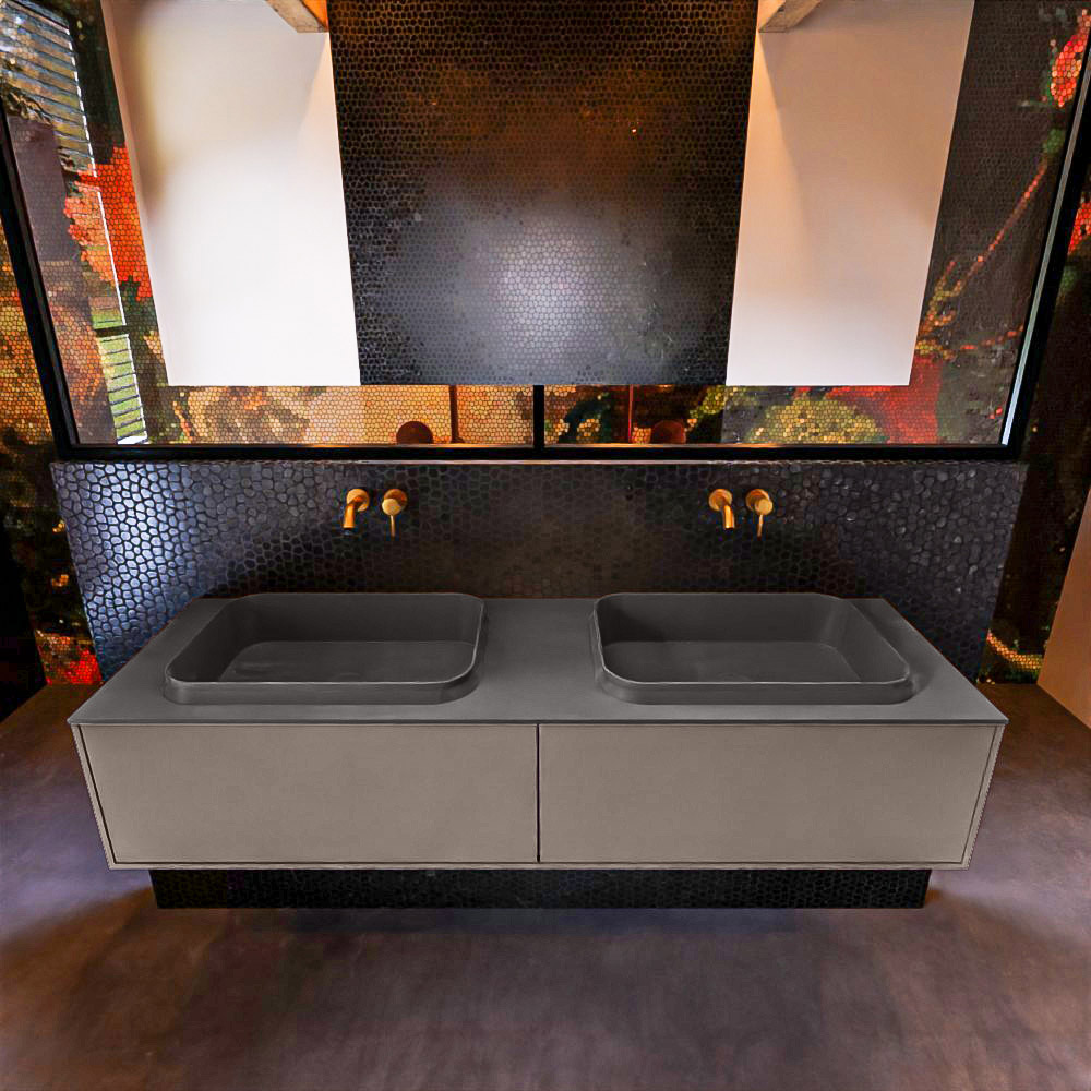 MONDIAZ ERIN 150cm mueble de baño color Smoke 2 cajones. Lavabo RIDGE Doble sin orificio color Dark Grey. 3 MONDIAZ ERIN 150cm mueble de baño color Smoke 2 cajones. Lavabo RIDGE Doble sin orificio color Dark Grey. - Imagen 3