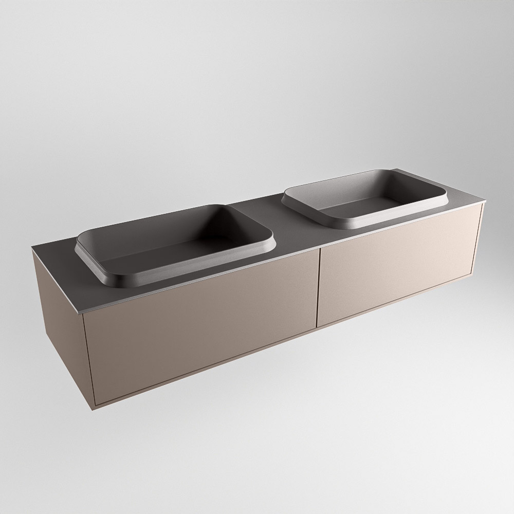 MONDIAZ ERIN 150cm mueble de baño color Smoke 2 cajones. Lavabo RIDGE Doble sin orificio color Dark Grey. 4 MONDIAZ ERIN 150cm mueble de baño color Smoke 2 cajones. Lavabo RIDGE Doble sin orificio color Dark Grey. - Imagen 4