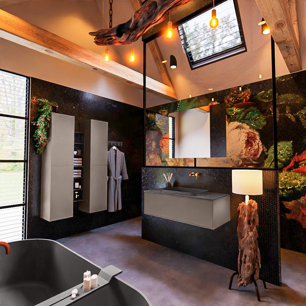 MONDIAZ ERIN 100cm mueble de baño color Smoke 1 cajón. Lavabo RIDGE Centro sin orificio color Dark Grey. 2 MONDIAZ ERIN 100cm mueble de baño color Smoke 1 cajón. Lavabo RIDGE Centro sin orificio color Dark Grey. - Imagen 2