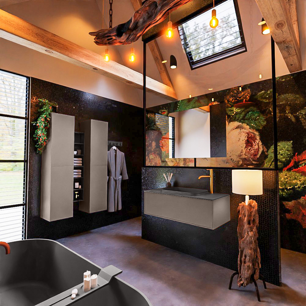 MONDIAZ ERIN 100cm mueble de baño color Smoke 1 cajón. Lavabo RIDGE Centro 1 orificio color Dark Grey. 2 MONDIAZ ERIN 100cm mueble de baño color Smoke 1 cajón. Lavabo RIDGE Centro 1 orificio color Dark Grey. - Imagen 2