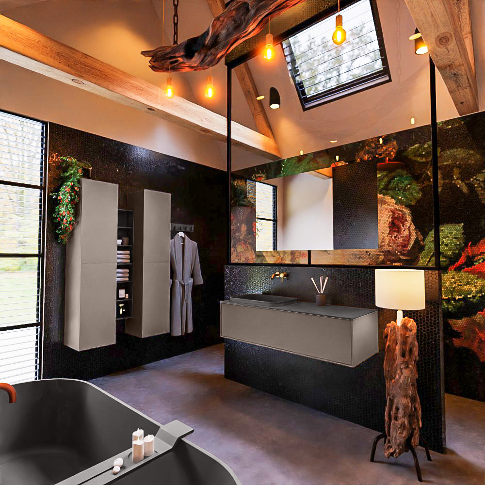 MONDIAZ ERIN 120cm mueble de baño color Smoke 1 cajón. Lavabo RIDGE Izquierda sin orificio color Dark Grey. 2 MONDIAZ ERIN 120cm mueble de baño color Smoke 1 cajón. Lavabo RIDGE Izquierda sin orificio color Dark Grey. - Imagen 2