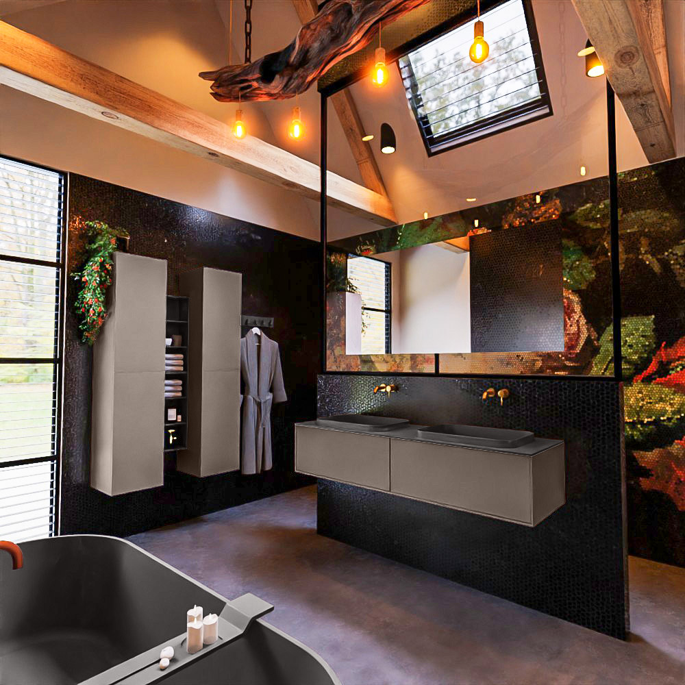 MONDIAZ ERIN 150cm mueble de baño color Smoke 2 cajones. Lavabo RIDGE Doble sin orificio color Dark Grey. 2 MONDIAZ ERIN 150cm mueble de baño color Smoke 2 cajones. Lavabo RIDGE Doble sin orificio color Dark Grey. - Imagen 2