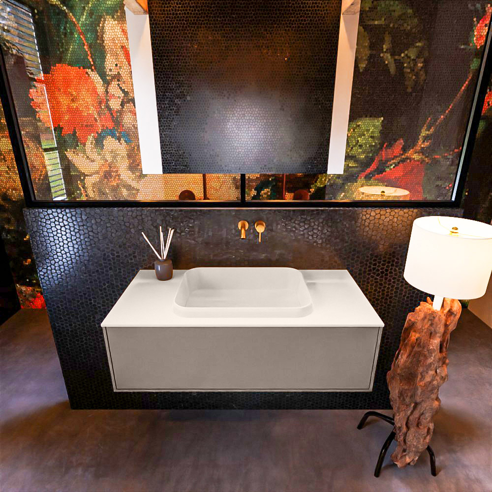 MONDIAZ ERIN 100cm mueble de baño color Smoke 1 cajón. Lavabo RIDGE Centro sin orificio color Linen. 3 MONDIAZ ERIN 100cm mueble de baño color Smoke 1 cajón. Lavabo RIDGE Centro sin orificio color Linen. - Imagen 3
