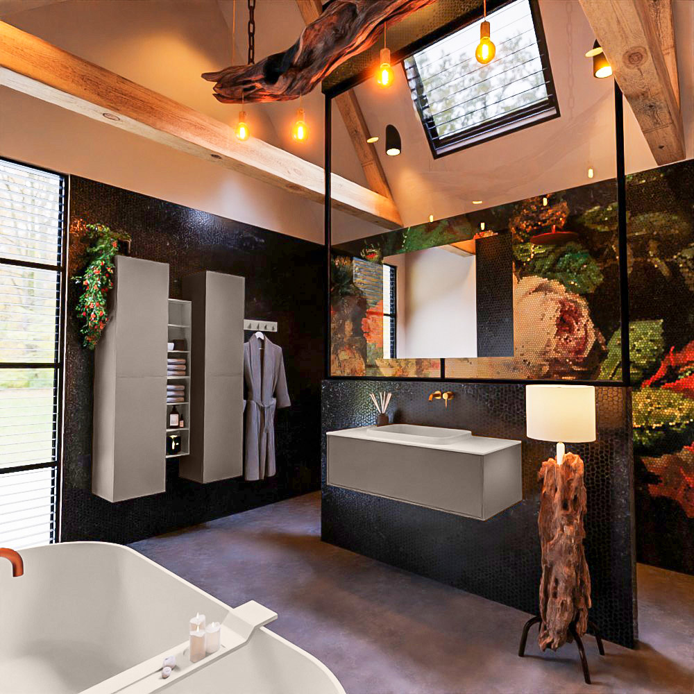MONDIAZ ERIN 100cm mueble de baño color Smoke 1 cajón. Lavabo RIDGE Centro sin orificio color Linen. 2 MONDIAZ ERIN 100cm mueble de baño color Smoke 1 cajón. Lavabo RIDGE Centro sin orificio color Linen. - Imagen 2