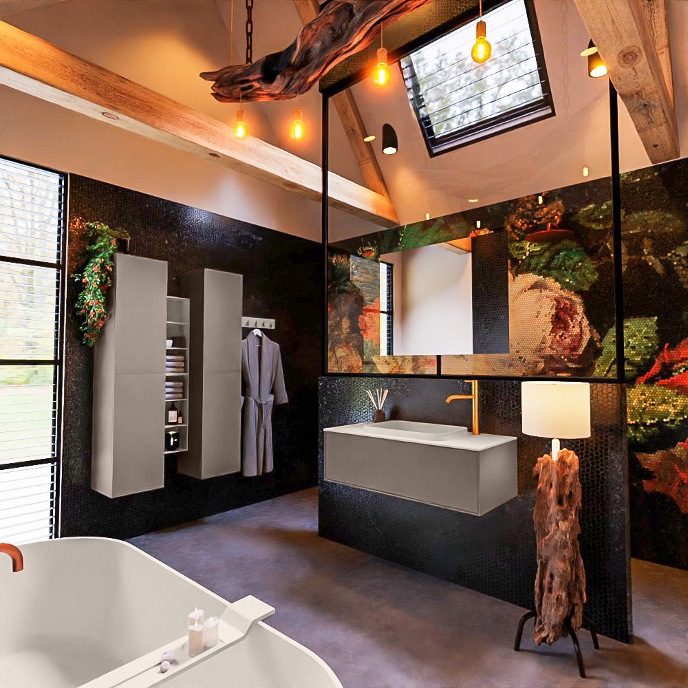 MONDIAZ ERIN 100cm mueble de baño color Smoke 1 cajón. Lavabo RIDGE Centro 1 orificio color Linen. 2 MONDIAZ ERIN 100cm mueble de baño color Smoke 1 cajón. Lavabo RIDGE Centro 1 orificio color Linen. - Imagen 2