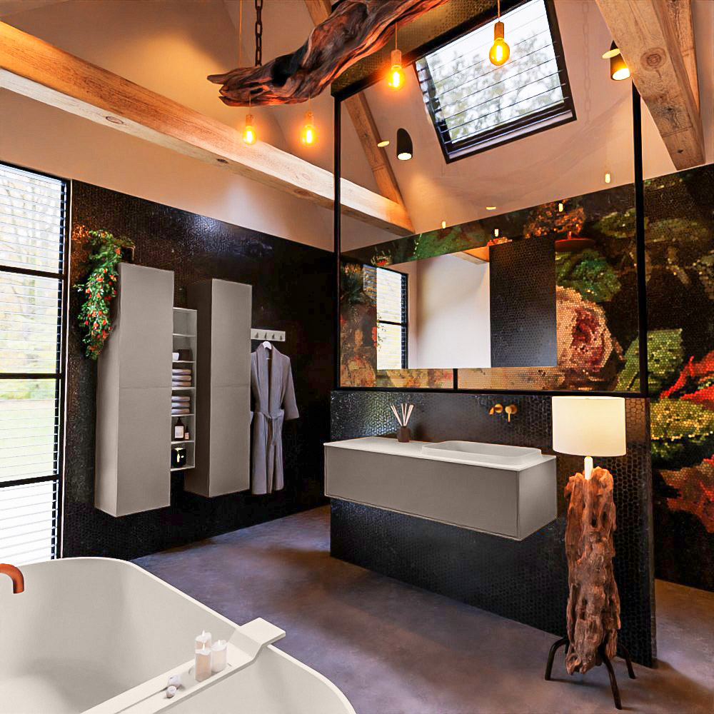 MONDIAZ ERIN 120cm mueble de baño color Smoke 1 cajón. Lavabo RIDGE Derecho sin orificio color Linen. 2 MONDIAZ ERIN 120cm mueble de baño color Smoke 1 cajón. Lavabo RIDGE Derecho sin orificio color Linen. - Imagen 2