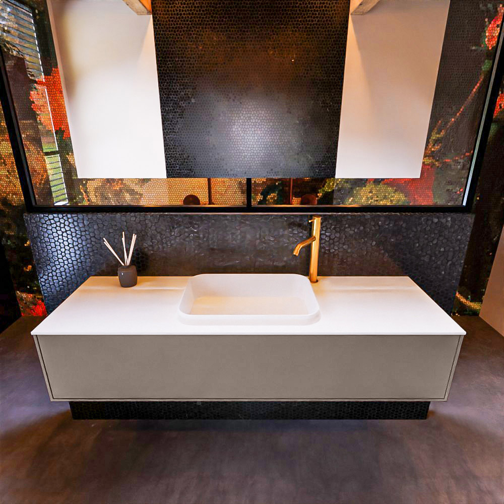 MONDIAZ ERIN 150cm mueble de baño color Smoke 1 cajón. Lavabo RIDGE Centro 1 orificio color Talc. 3 MONDIAZ ERIN 150cm mueble de baño color Smoke 1 cajón. Lavabo RIDGE Centro 1 orificio color Talc. - Imagen 3