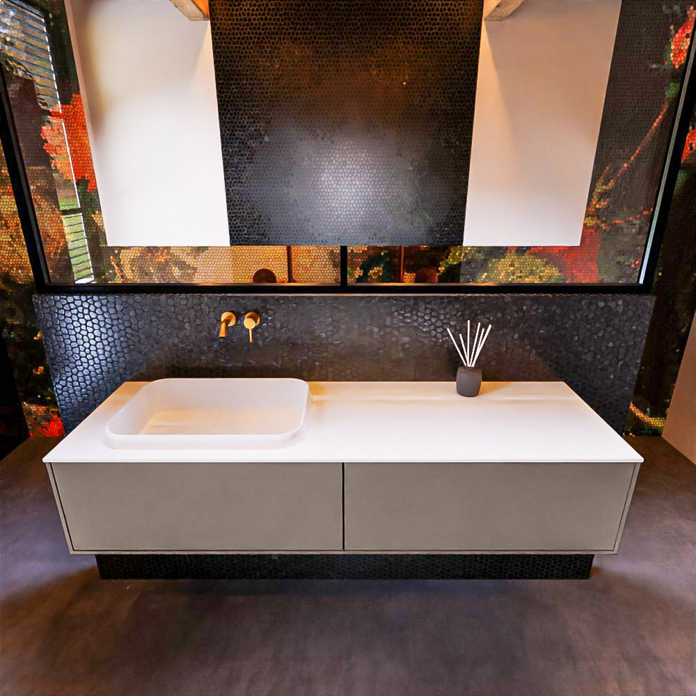 MONDIAZ ERIN 150cm mueble de baño color Smoke 2 cajones. Lavabo RIDGE Izquierda sin orificio color Talc. 3 MONDIAZ ERIN 150cm mueble de baño color Smoke 2 cajones. Lavabo RIDGE Izquierda sin orificio color Talc. - Imagen 3