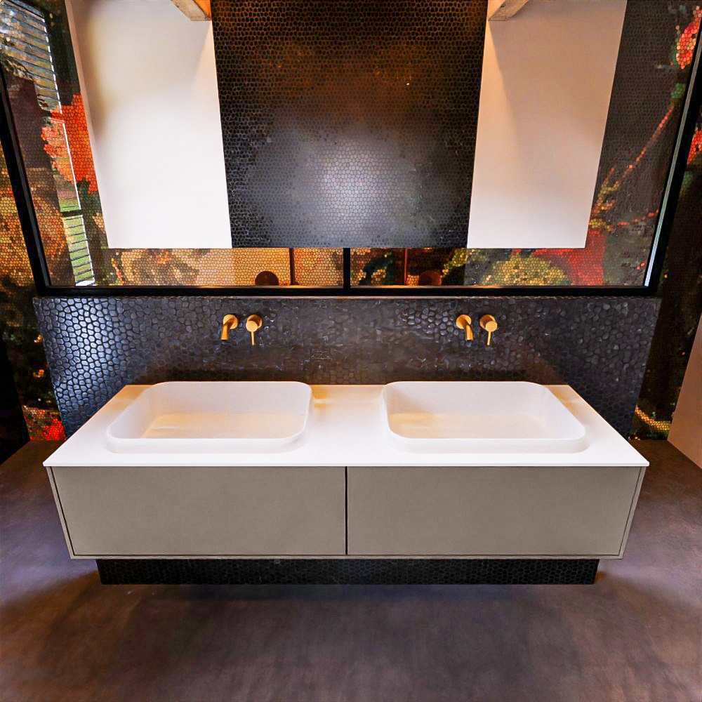 MONDIAZ ERIN 150cm mueble de baño color Smoke 2 cajones. Lavabo RIDGE Doble sin orificio color Talc. 3 MONDIAZ ERIN 150cm mueble de baño color Smoke 2 cajones. Lavabo RIDGE Doble sin orificio color Talc. - Imagen 3