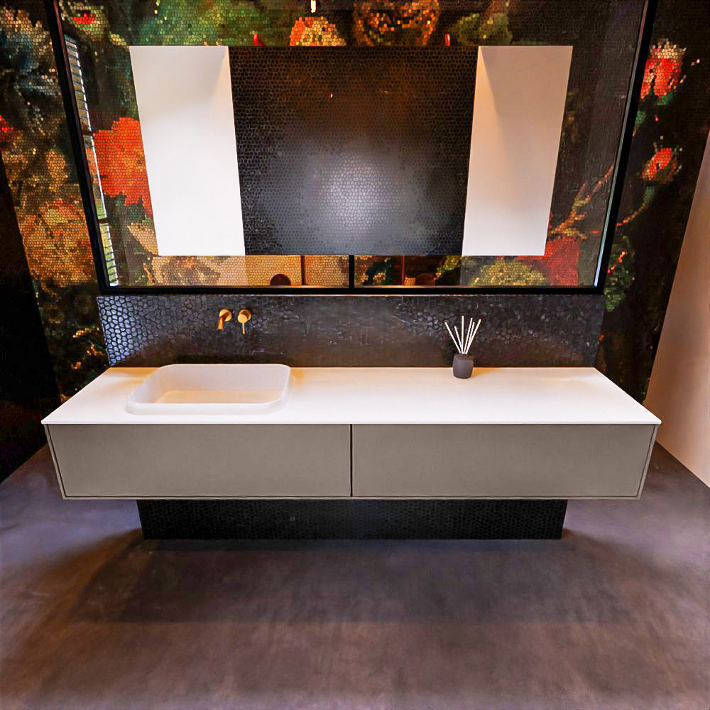 MONDIAZ ERIN 200cm mueble de baño color Smoke 2 cajones. Lavabo RIDGE Izquierda sin orificio color Talc. 3 MONDIAZ ERIN 200cm mueble de baño color Smoke 2 cajones. Lavabo RIDGE Izquierda sin orificio color Talc. - Imagen 3