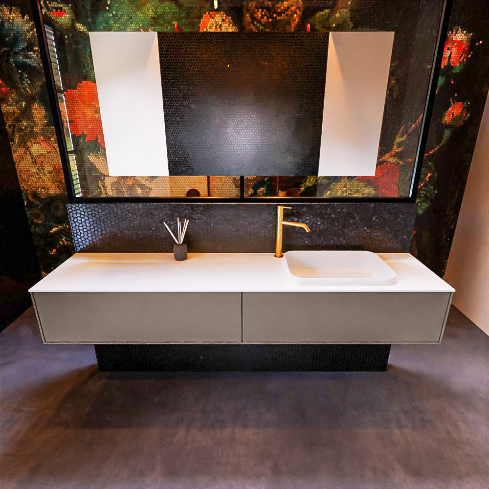 MONDIAZ ERIN 200cm mueble de baño color Smoke 2 cajones. Lavabo RIDGE Derecho 1 orificio color Talc. 3 MONDIAZ ERIN 200cm mueble de baño color Smoke 2 cajones. Lavabo RIDGE Derecho 1 orificio color Talc. - Imagen 3