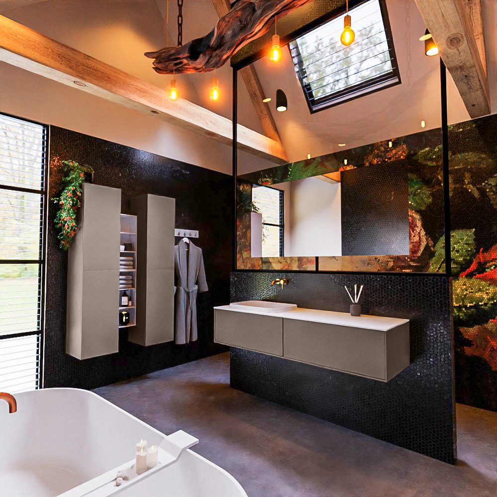 MONDIAZ ERIN 150cm mueble de baño color Smoke 2 cajones. Lavabo RIDGE Izquierda sin orificio color Talc. 2 MONDIAZ ERIN 150cm mueble de baño color Smoke 2 cajones. Lavabo RIDGE Izquierda sin orificio color Talc. - Imagen 2