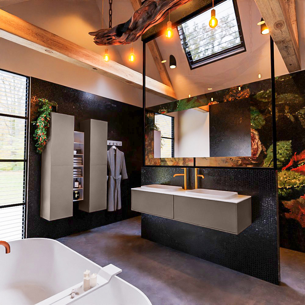 MONDIAZ ERIN 150cm mueble de baño color Smoke 2 cajones. Lavabo RIDGE Doble 2 orificios color Talc. 2 MONDIAZ ERIN 150cm mueble de baño color Smoke 2 cajones. Lavabo RIDGE Doble 2 orificios color Talc. - Imagen 2