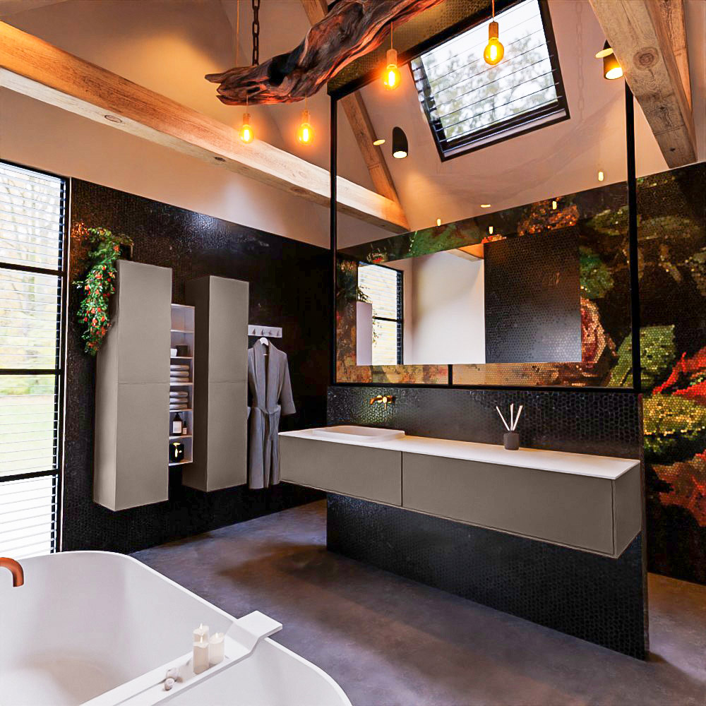 MONDIAZ ERIN 200cm mueble de baño color Smoke 2 cajones. Lavabo RIDGE Izquierda sin orificio color Talc. 2 MONDIAZ ERIN 200cm mueble de baño color Smoke 2 cajones. Lavabo RIDGE Izquierda sin orificio color Talc. - Imagen 2