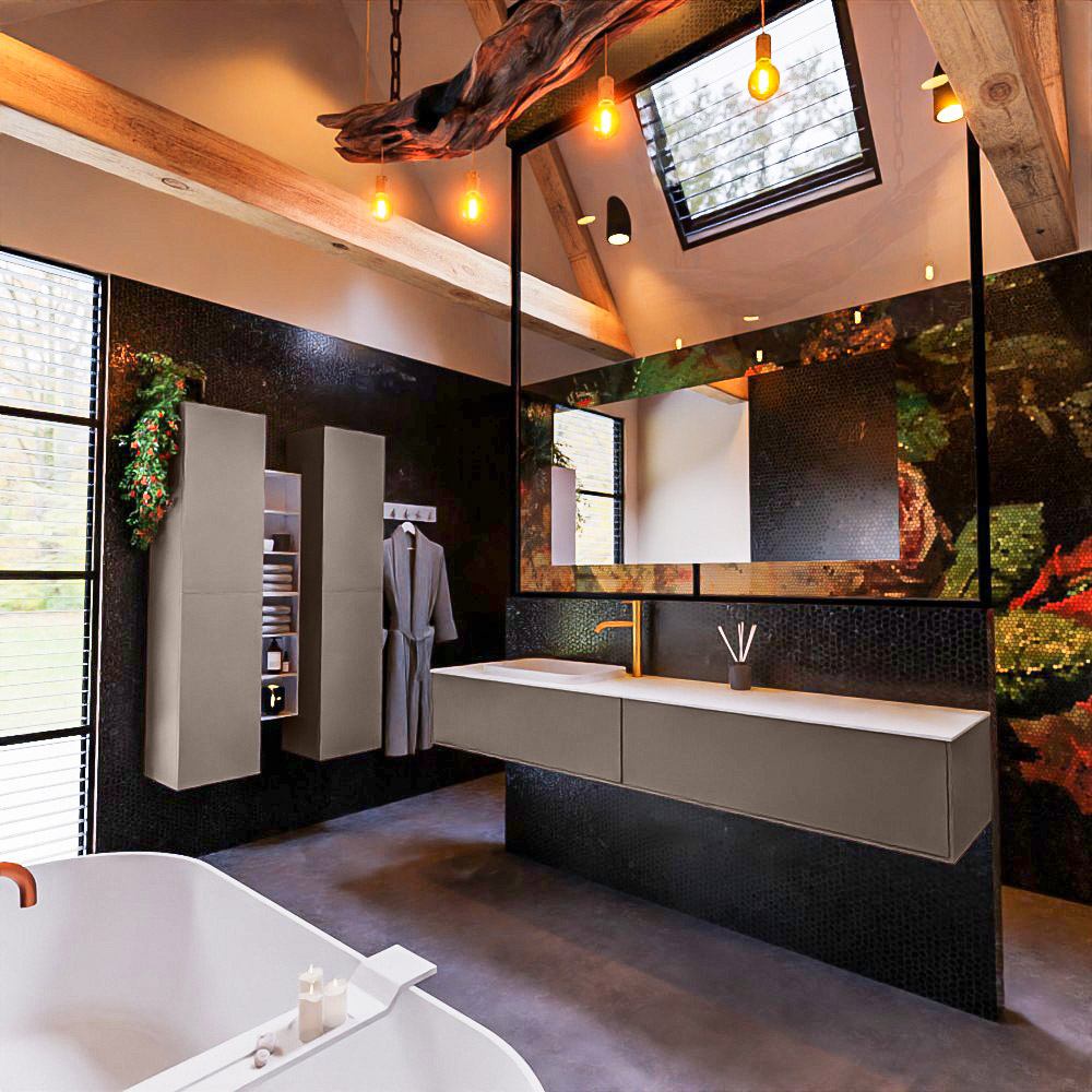MONDIAZ ERIN 200cm mueble de baño color Smoke 2 cajones. Lavabo RIDGE Izquierda 1 orificio color Talc. 2 MONDIAZ ERIN 200cm mueble de baño color Smoke 2 cajones. Lavabo RIDGE Izquierda 1 orificio color Talc. - Imagen 2