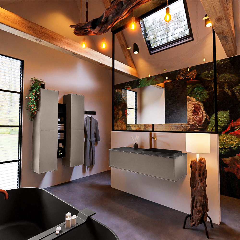 MONDIAZ ERIN 120cm mueble de baño color Smoke 1 cajón. Lavabo RIDGE Derecho 1 orificio color Urban. 2 MONDIAZ ERIN 120cm mueble de baño color Smoke 1 cajón. Lavabo RIDGE Derecho 1 orificio color Urban. - Imagen 2