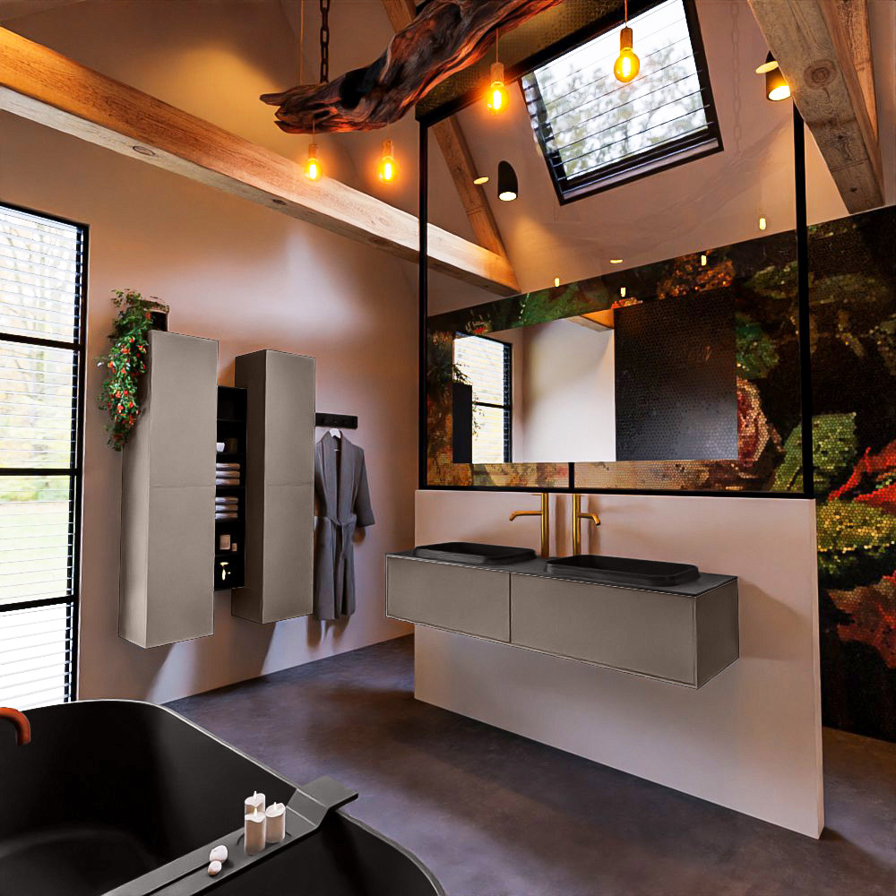 MONDIAZ ERIN 150cm mueble de baño color Smoke 2 cajones. Lavabo RIDGE Doble 2 orificios color Urban. 2 MONDIAZ ERIN 150cm mueble de baño color Smoke 2 cajones. Lavabo RIDGE Doble 2 orificios color Urban. - Imagen 2