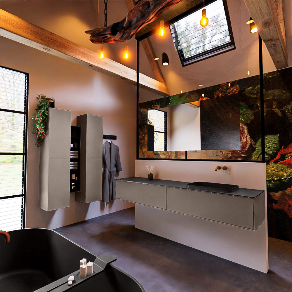 MONDIAZ ERIN 200cm mueble de baño color Smoke 2 cajones. Lavabo RIDGE Derecho sin orificio color Urban. 2 MONDIAZ ERIN 200cm mueble de baño color Smoke 2 cajones. Lavabo RIDGE Derecho sin orificio color Urban. - Imagen 2