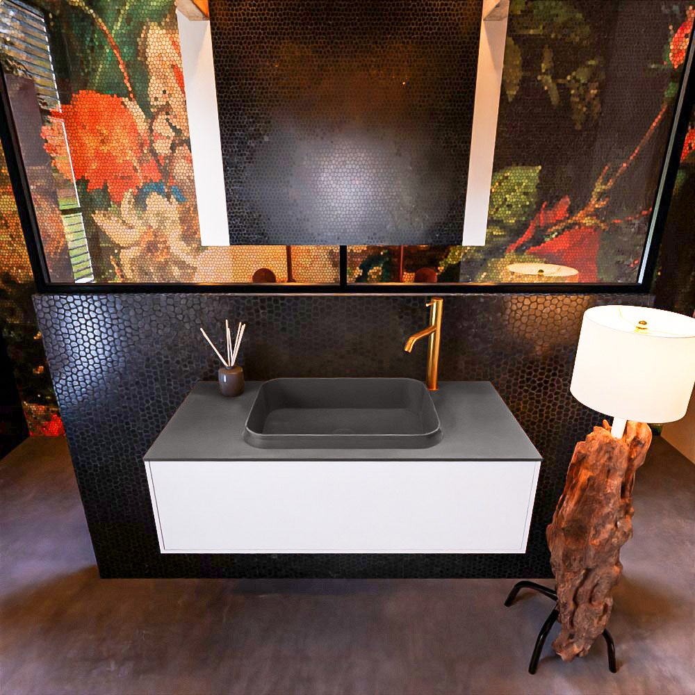 MONDIAZ ERIN 100cm mueble de baño color Talc 1 cajón. Lavabo RIDGE Centro 1 orificio color Dark Grey. 3 MONDIAZ ERIN 100cm mueble de baño color Talc 1 cajón. Lavabo RIDGE Centro 1 orificio color Dark Grey. - Imagen 3