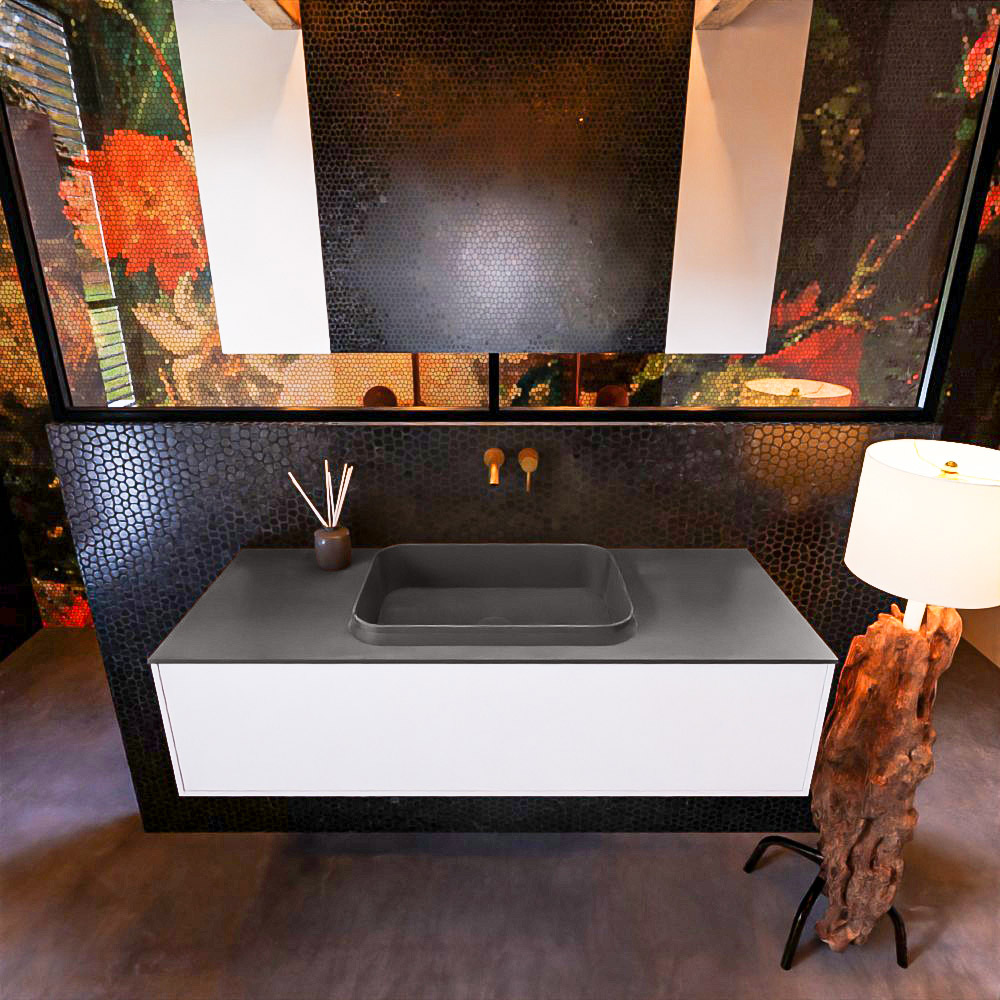 MONDIAZ ERIN 120cm mueble de baño color Talc 1 cajón. Lavabo RIDGE Centro sin orificio color Dark Grey. 3 MONDIAZ ERIN 120cm mueble de baño color Talc 1 cajón. Lavabo RIDGE Centro sin orificio color Dark Grey. - Imagen 3