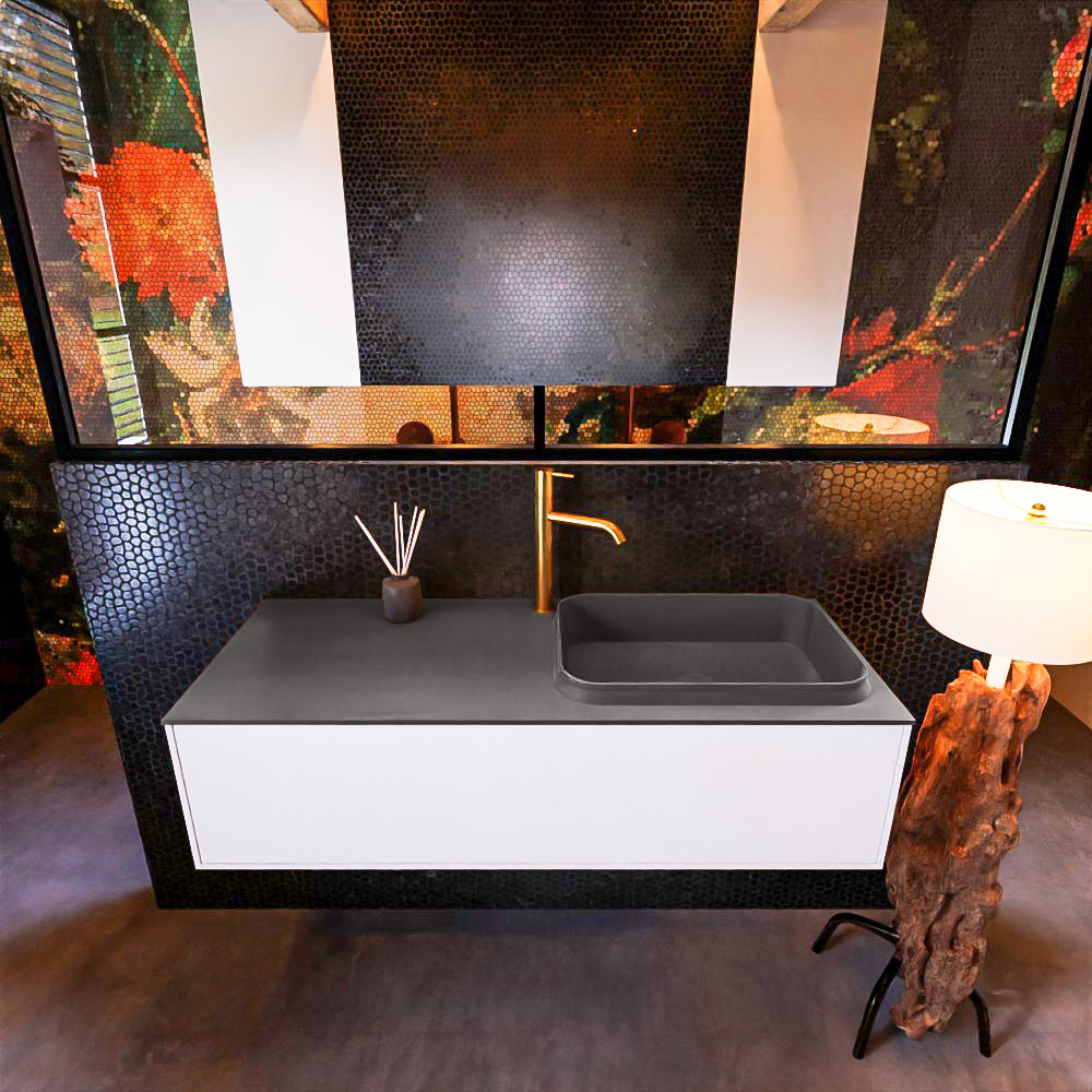 MONDIAZ ERIN 120cm mueble de baño color Talc 1 cajón. Lavabo RIDGE Derecho 1 orificio color Dark Grey. 3 MONDIAZ ERIN 120cm mueble de baño color Talc 1 cajón. Lavabo RIDGE Derecho 1 orificio color Dark Grey. - Imagen 3