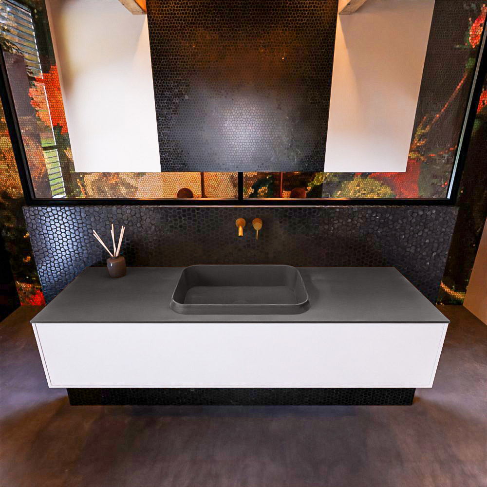 MONDIAZ ERIN 150cm mueble de baño color Talc 1 cajón. Lavabo RIDGE Centro sin orificio color Dark Grey. 3 MONDIAZ ERIN 150cm mueble de baño color Talc 1 cajón. Lavabo RIDGE Centro sin orificio color Dark Grey. - Imagen 3