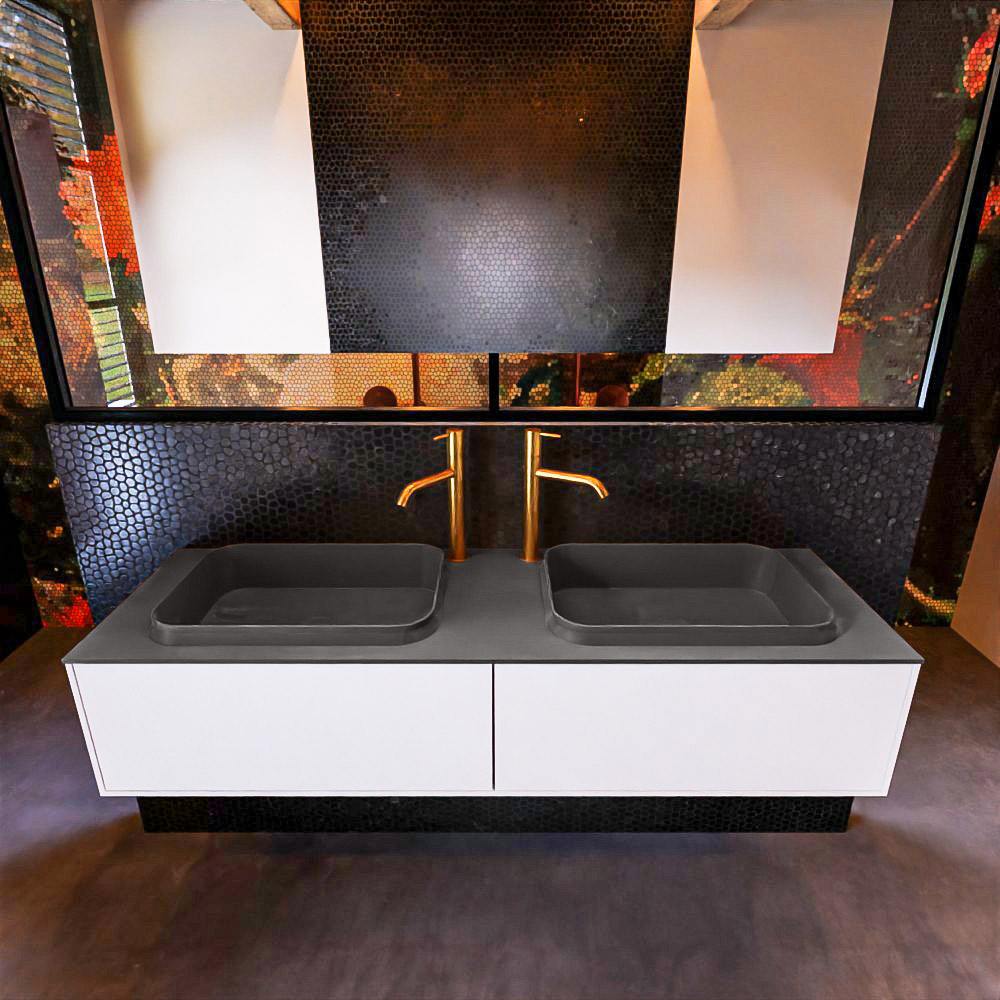 MONDIAZ ERIN 150cm mueble de baño color Talc 2 cajones. Lavabo RIDGE Doble 2 orificios color Dark Grey. 3 MONDIAZ ERIN 150cm mueble de baño color Talc 2 cajones. Lavabo RIDGE Doble 2 orificios color Dark Grey. - Imagen 3