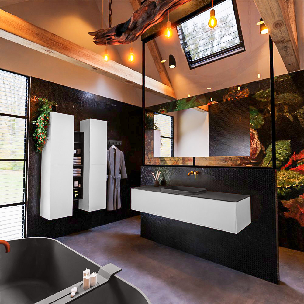 MONDIAZ ERIN 150cm mueble de baño color Talc 1 cajón. Lavabo RIDGE Centro sin orificio color Dark Grey. 2 MONDIAZ ERIN 150cm mueble de baño color Talc 1 cajón. Lavabo RIDGE Centro sin orificio color Dark Grey. - Imagen 2