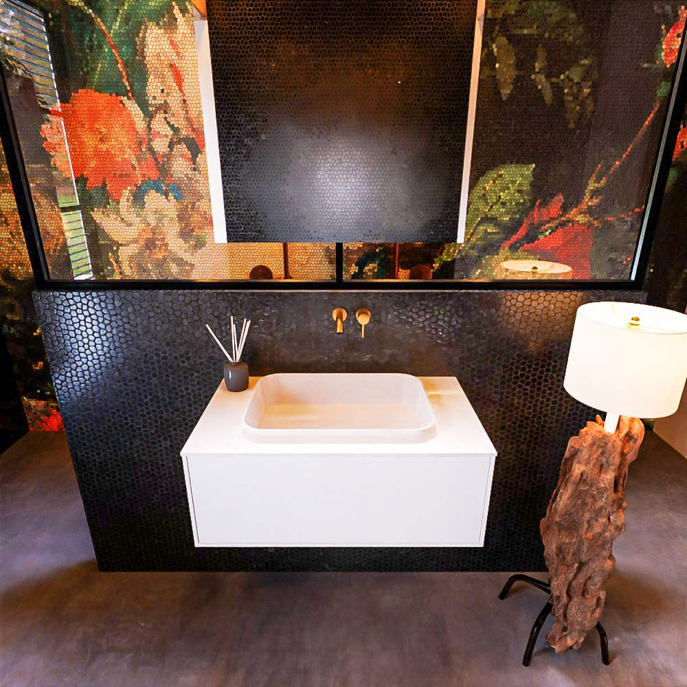 MONDIAZ ERIN 80cm mueble de baño color Talc 1 cajón. Lavabo RIDGE Centro sin orificio color Talc. 3 MONDIAZ ERIN 80cm mueble de baño color Talc 1 cajón. Lavabo RIDGE Centro sin orificio color Talc. - Imagen 3