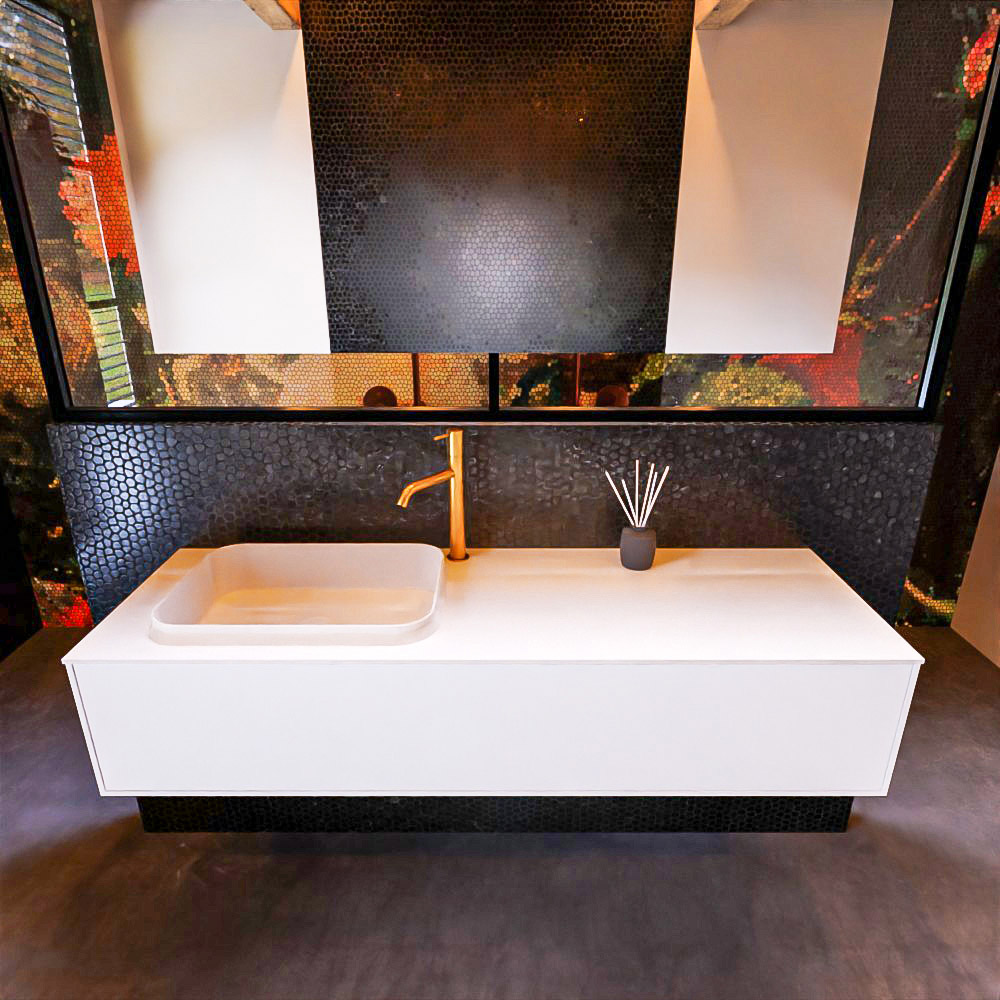MONDIAZ ERIN 150cm mueble de baño color Talc 1 cajón. Lavabo RIDGE Izquierda 1 orificio color Talc. 3 MONDIAZ ERIN 150cm mueble de baño color Talc 1 cajón. Lavabo RIDGE Izquierda 1 orificio color Talc. - Imagen 3