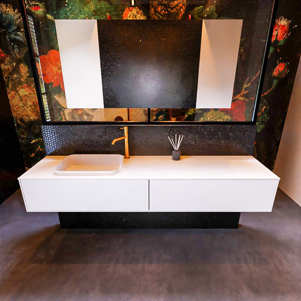 MONDIAZ ERIN 200cm mueble de baño color Talc 2 cajones. Lavabo RIDGE Izquierda 1 orificio color Talc. 3 MONDIAZ ERIN 200cm mueble de baño color Talc 2 cajones. Lavabo RIDGE Izquierda 1 orificio color Talc. - Imagen 3